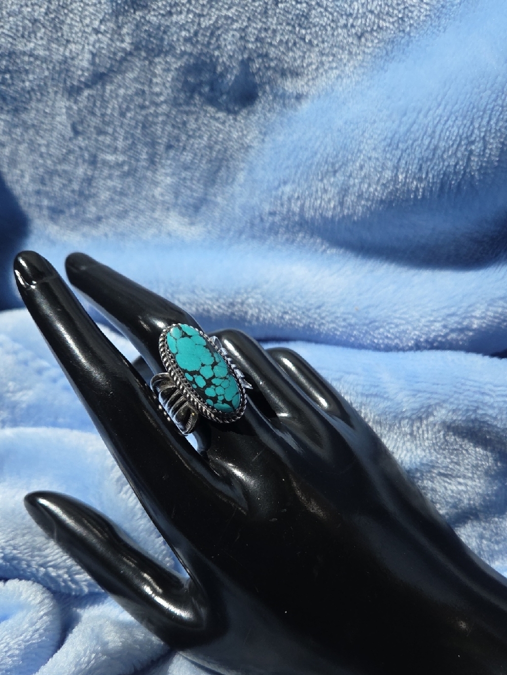 Vintage Sterling Turquoise Oval Stone Women's Ring - Sizes 7/5  Pre Owned
